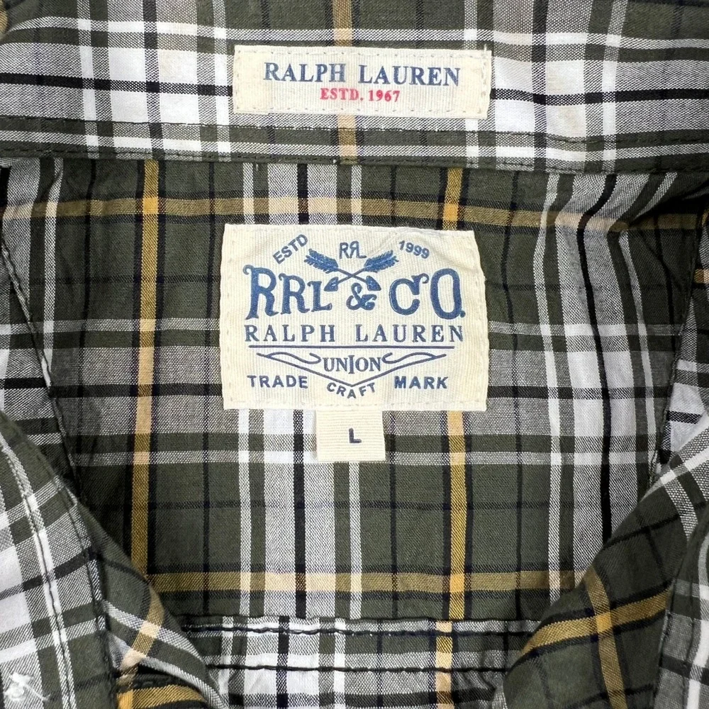 Ralph Lauren RRL Plaid Button Down L Boy Olive Green Gold Classic Heritage Shirt